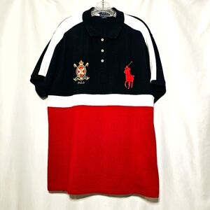 POLO Ralph Lauren Mens Short Sleeve Big Pony Black Red White Polo Shirt XXL